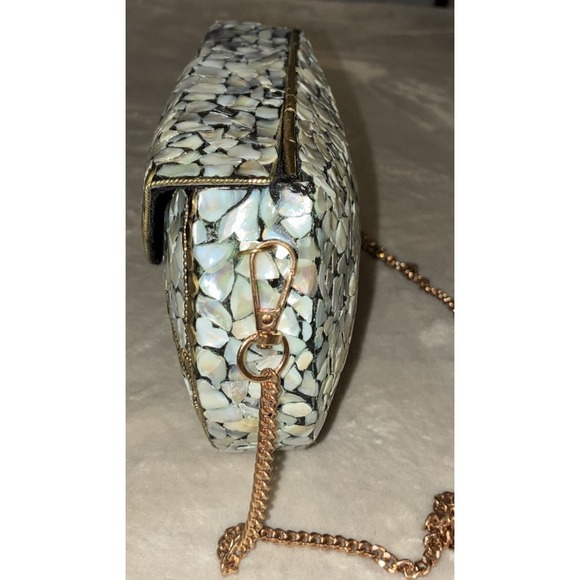 Ramla Porte-Moi Clutch Moroccan Mosaic Pearl/Turquoise Gold‎ Handmade NEW